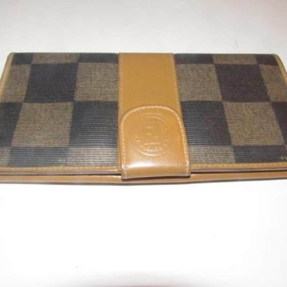 *Fendi Checkerboard Print In Browns XL Vintage - Picture 1 of 8